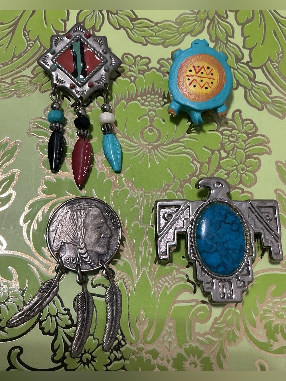 Bundle of 4 Southwestern Tribal Repurposed Jewelry Magnets